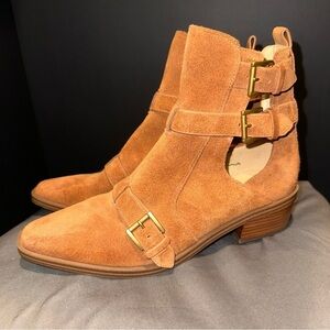 Michael Kors Camel Suede Ankle Booties with Buckles